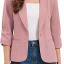 Allegra K Blazer for Women Business Casual Outfits Ruched 3/4 Sleeve Lapel Spring Dressy Suit Jackets with Pockets, X-Small, Pink