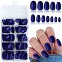 Short Press on Nails Almond Fake Nails, 240 Round Almond Press on Nail Short Full Cover Acrylic Presson Nail Tips Navy Blue Artificial False Fingernail Nail Glue Adhesive Tab for Women Kids