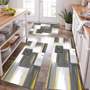 XLHOMO Kitchen Rugs Sets of 3, Non Slip Washable Kitchen Mats for Floor, Anti-Fatigue Runner Rug with Rubber Backing, Waterproof Kitchen Rug Set for Laundry, Floor, Office, Hallway (Grey)