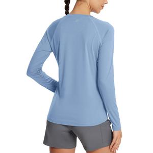 baleaf Women's Workout Shirts Long Sleeve Running Tops Quick Dry Moisture Wicking Athletic T-Shirts for Exercise Gym Sports Yoga Heather Blue 2XL (XXL)