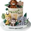 19pcs Safari Animal Cake Topper - Jungle Wild Cake Toppers with Leaves Balls Cake Decorations for Safari Animals Themed Birthday Party Decorations (Safari Animal Style)