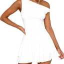 ForeFair Women's Sexy Off Shoulder Bodycon Mini Dresses Sleeveless Ruffle Hem Party Club Short Dress M
