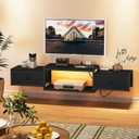 Snughome Floating TV Stand Wall Mounted with Power Outlet 55", Floating Entertainment Center with LED Lights, Floating TV Shelf with Drawer, Wall Mounted Media Console Shelf for Living Room, Bedroom (Black)