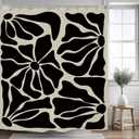 Kalmico Abstract Matisse Flower Shower Curtain 60Wx72L Inch Retro Vintage Aesthetic Minimalist Black Modern Bathroom Set Accessories Decor with 12 Pack Hooks