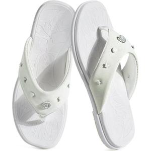 ONCAI Women's Flat Studded Flip Flops Summer Beach Trendy Dressy Walking Sandals with Outdoor Rubber Sole US Size 6-11 (White)