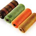 WILLBOND 4 Rolls 40 Yards Thanksgiving Mesh Ribbon for Wreath 10 Inch Autumn Wrapping Ribbon Fall Metallic Foil Wired Edge Ribbons Decor for Thanksgiving Fall Holiday Making DIY Party Crafts (Charming Colors)