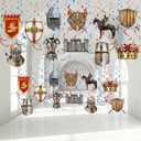 22 Pcs Medieval Knight Birthday Decorations Hanging Swirls Knight Crown Stone Wall Medieval Party Decorations Spiral Renaissance Decor Castle for Themed Party Supplies