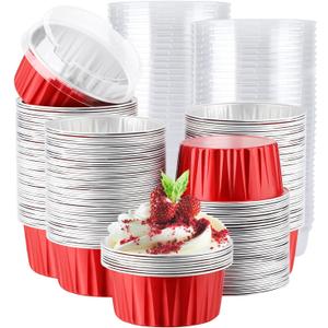 EUSOAR Mini Cake Pans with Lids, 200pcs 5oz Disposable Foil Cups with Lids for Creme Brulee Flan Cheesecake Dessert, Mini Aluminum Baking Mold Container for Wedding Party Single Serving Holiday (Red) EUSOAR Mini Cake Pans with Lids, 200pcs 5oz Disposable Foil Cups with Lids for Creme Brulee Flan Cheesecake Dessert, Mini Aluminum Baking Mold Container for Wedding Party Single Serving Holiday (Red)