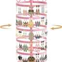 MODOWEY 5 Tiers Metal Rotating Earring Holder Organizer Stand Adjustable Display Tree, 220 Holes Large Carousel Rack for Stud Hoop Pierced Dangling Women, Ideal View for Earrings, Light Pink
