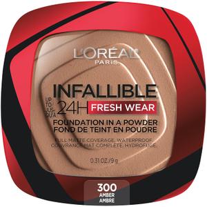 L'Oreal Paris Makeup Infallible Fresh Wear Foundation in a Powder, Up to 24H Wear, Waterproof, Amber, 0.31 oz. 