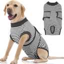 FUAMEY Dog Recovery Suit Male,Dogs Surgery Neuter Suits Puppy Spay Shirts for Female Protect Dog's Skin Anti Licking Abdominal Wounds Doggie Onesie Pet Bodysuit Alternative to Cone Gray Stripes XXL