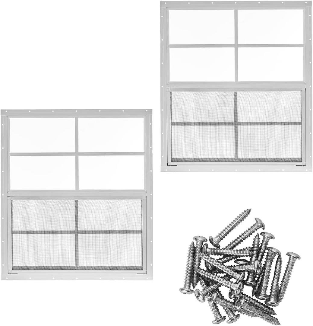 24x27 Inch Aluminum Shed Window with Tempered Glass and Screen - Sliding Design for Ventilation and Light in Sheds, Chicken Coops, Storage Rooms