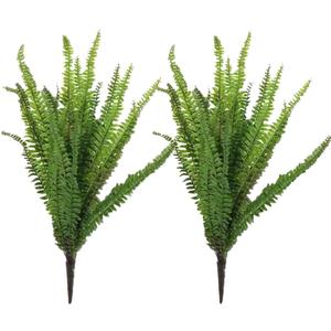 Pack of 2 Artificial Fern Plants Fake Boston Fern Faux Plants Outdoor Shrubs Greenery 22.8 Inch Soft Plastic Plant for Home Garden Office Balcony Party Porch Potted Hanging Decor