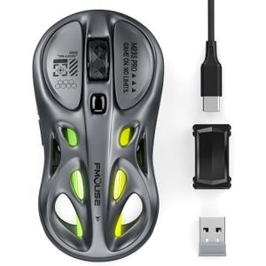FMOUSE Wireless Mouse Gaming, Tri-Mode 2.4G/Dual Bluetooth/Wired, Ergonomic, Hollow Lightweight, 4800 DPI Programmable, RGB, Rechargeable Type-C for Laptop PC Mac Office & Gaming - Gray