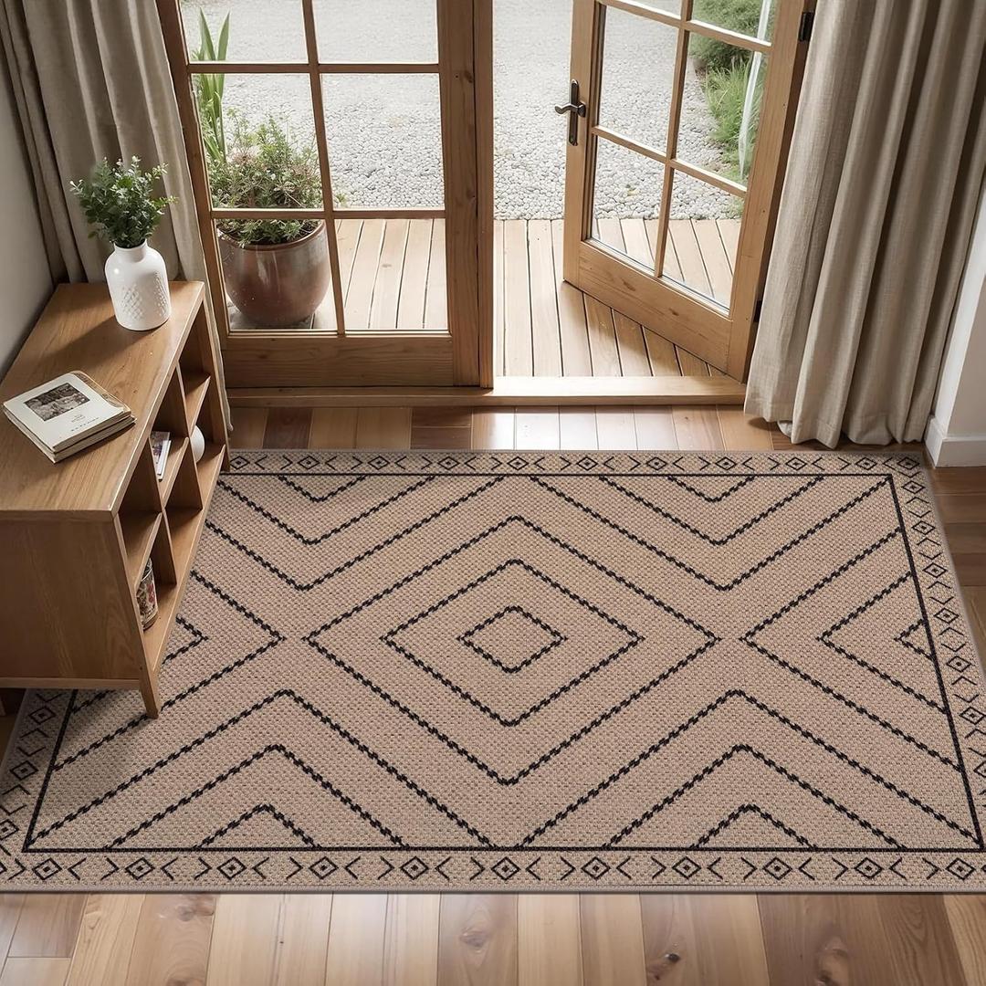 Tangsoo Easy Jute Rug 2x4 Rugs for Entryway,Machine Washable Outdoor Door Mat,Non-Slip Thin Indoor Floor Carpet Neutral Small Throw Rug for Kitchen Hallway Bedroom Front Porch