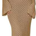 Saodimallsu Womens Crochet Maxi Cover Up Dress Beach Swim Vacation Coverups Long Sleeve Sexy Bodycon Summer Knit Dresses (Medium, Khaki)