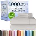 1000 Thread Count Sheet Set - 100% Cotton Bed Sheets - Softer Than Egyptian Cotton - 4-Piece Light Grey Queen Set - Soft Sateen Weave - Hotel Luxury Bedding 16" Deep Pocket (Fits up to 17" Mattresses)