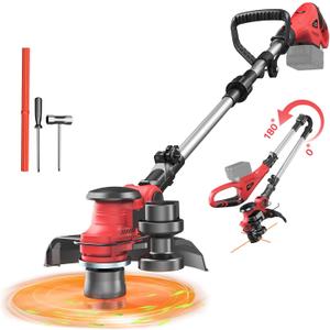 Cordless String Trimmer Compatible with Milwaukee 18V (Tool Only), MtiolHig 3 in 1 Weed Eater with Brushless Motor & Battery Level Display, Electric Weed Wacker/Edger Trimmer, w/ 18 Line, Red