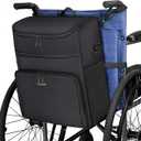 Ytonet Wheelchair Bag, Wheelchair Storage Bag to Hang on Back Walker Accessories Insulated Pockets Removable Shoulder Strap 3 Ways Carry Easy Install, 16" L x8.5 W x 17" H Black