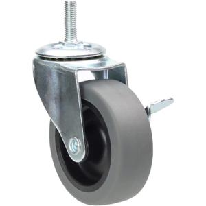 3 Inch Swivel Stem Caster Wheels with Brake Set of 4, M8-1.25 Threaded Stem Industrial Rubber Casters, Replacement for Furniture and Workbench