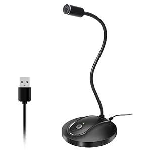JOUNIVO USB Microphone, 360 Degree Adjustable Gooseneck Design, Mute Button & LED Indicator, Noise-Canceling Technology, Plug & Play, Compatible with Windows & MacOS, Black