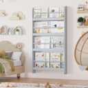 FOTOSOK Kids Bookshelf, Wall Mount 4-Tier Book Shelf Organizer for Toys and Books, Toy Storage Bookshelf in Bedroom, Living Room and Nursery, Grey