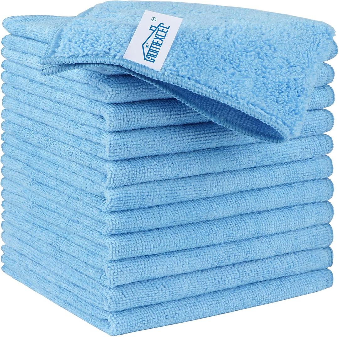 HOMEXCEL Blue Microfiber Cleaning Cloth, 12 Pack Premium Microfiber Towels for Cars, Lint Free, Scratch-Free, Highly Absorbent, Reusable Cleaning Rags for Car, Household, Kitchen, Window, 11.5"X11.5"
