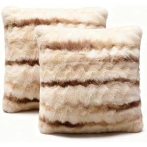 ZYFZCLBL Faux Fur Cushion Cover, Square Solid Cushion Pillowcase Decorative Pillow Cover Luxury Soft Cozy Fluffy Pillow Covers for Bed/Couch, Pack of 2, 22" x 22" Inch, Brown Print