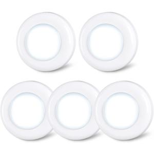 STAR-SPANGLED Push Tap Light, 2.8 Mini Night Touch LED Puck Lamp, Portable Under Cabinet Lighting AAA Battery Operated Powered, DIY Stick On Lights for Closet, Counter, Kitchen, Cool White, 5 Pack