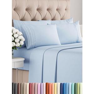 King 6 Piece Sheet Set - Comfy Breathable & Cooling - Ultra Soft Hotel Luxury Bedding Set w/ 8-16 Inch Deep Pockets - 1 Flat & 1 Fitted Sheet & 4 Pillowcases - Wrinkle Free and Easy Care - Sky Blue
