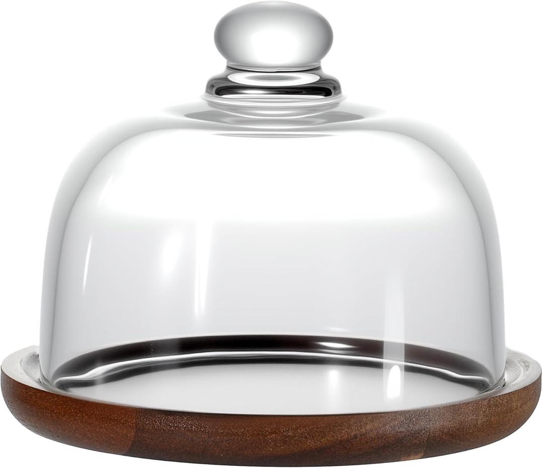 Butter Dish with Lid, 6 inch Clear Glass Domed Cheese Dish with Handle, Large Round Butter Tray with Cover, Cute Dessert Serving Bowl for Table, Kitchen Countertop, Refrigerator