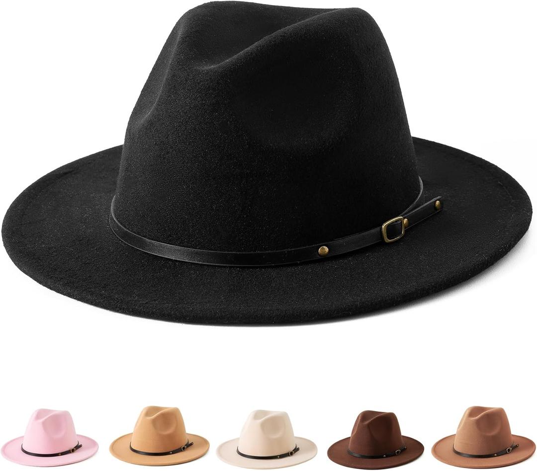 Jastore Kids Girls Boys Classic Wide Brim Bowknot Floppy Fedora Hat Wool Felt Bowler Cap (5-10 Years)