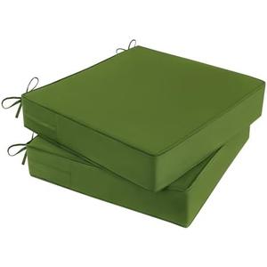 MJIAIDEA Outdoor Chair Cushions Set of 2 for Patio Furniture 22x22x4 Inch Waterproof Patio Chair Cushion 3 Year Color Fastness Square Elastic Foam Garden Couch Pads with Ties and Handle,Green