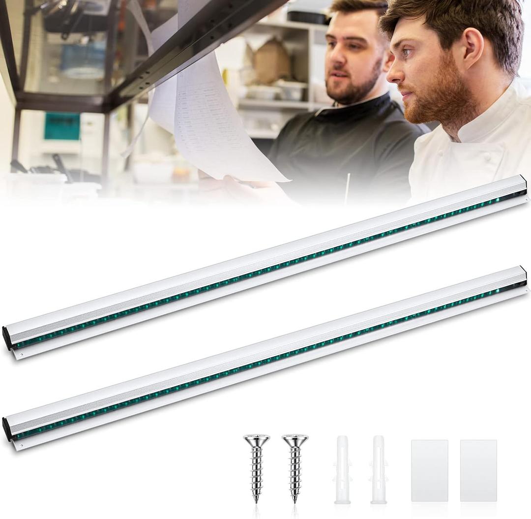 Irenare 2 Pcs Ticket Holder for Restaurants 36/48/60" Ticket Check Rack Order Holder Rail Display Slide Rack for Commercial Kitchens Cafes Pubs Bars Display Paintings Posters Charts (36 Inch,Silver)