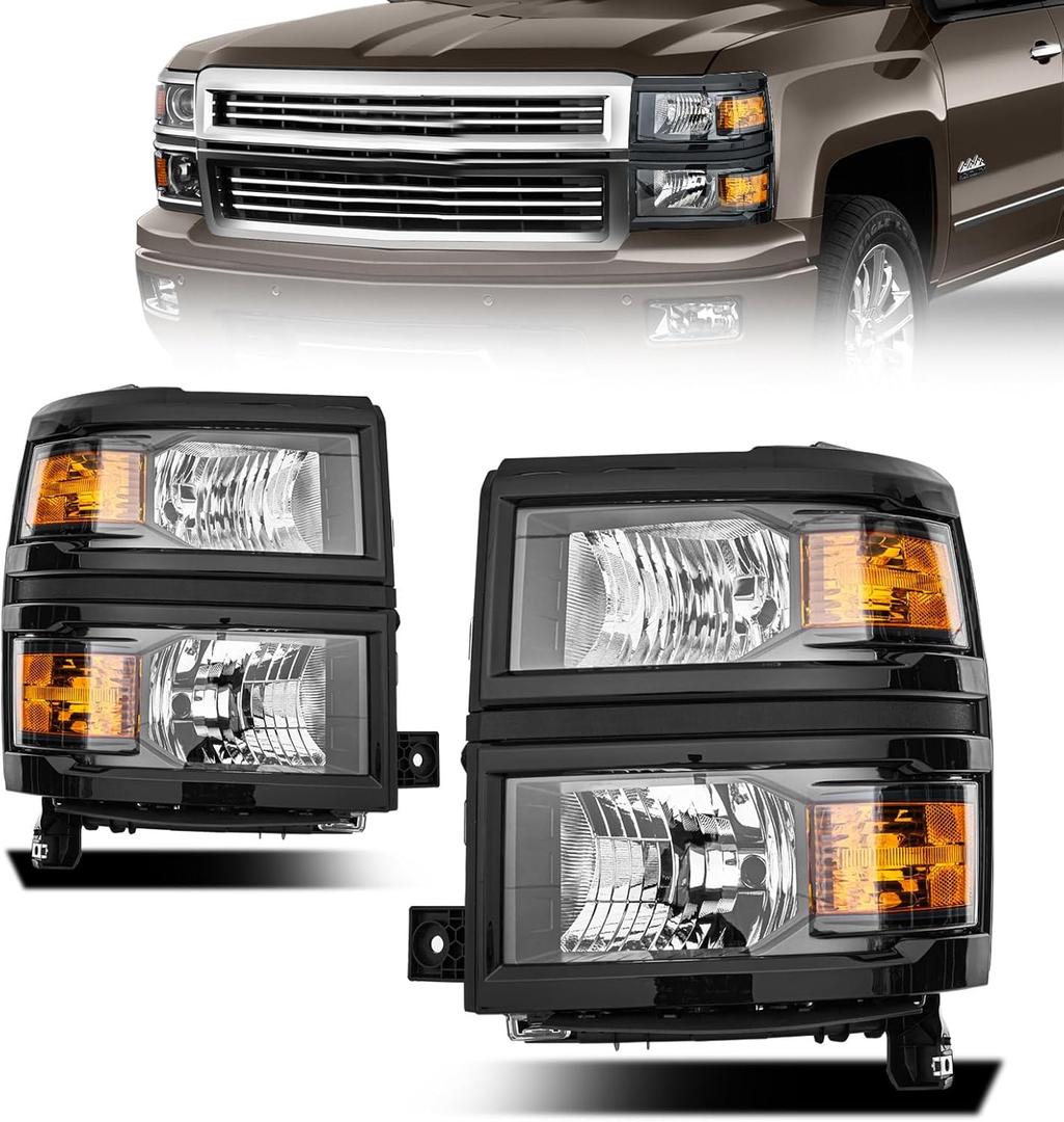 Front Headlight Assembly for 2014-2015 Chevy Silverado Pickup - Replacement Headlamp, Front Bumper Lights