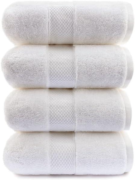 Maisonette Loft Egyptian Cotton Turkish Bath Towels - Soft, Absorbent - Ideal Quick Dry Large Luxury Bathroom Towel Set for Shower (30" x 58", 4 Pack) - White