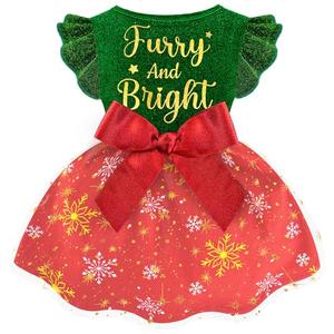 Dog Christmas Outfit Adorable Ruffle Dog Christmas Dress with Elegant Bowknot Tulle Puppy Clothes for Small Medium Dogs Cats Boys Girls Pets