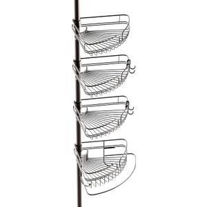 Zenna Home Tension Pole Shower Caddy, Adjustable Corner Shower Storage System with 4 Baskets and Built in Towel Bar, Bathroom Organization Solution, 60 to 97 Inch, Bronze