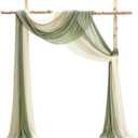 Floroom Wedding Arch Draping Fabric 3 Panels 20Ft Chiffon Fabric Drapes Arbor Drapery Wedding Ceremony Reception Swag Decorations (Forest Green +Sage Green +Ivory)