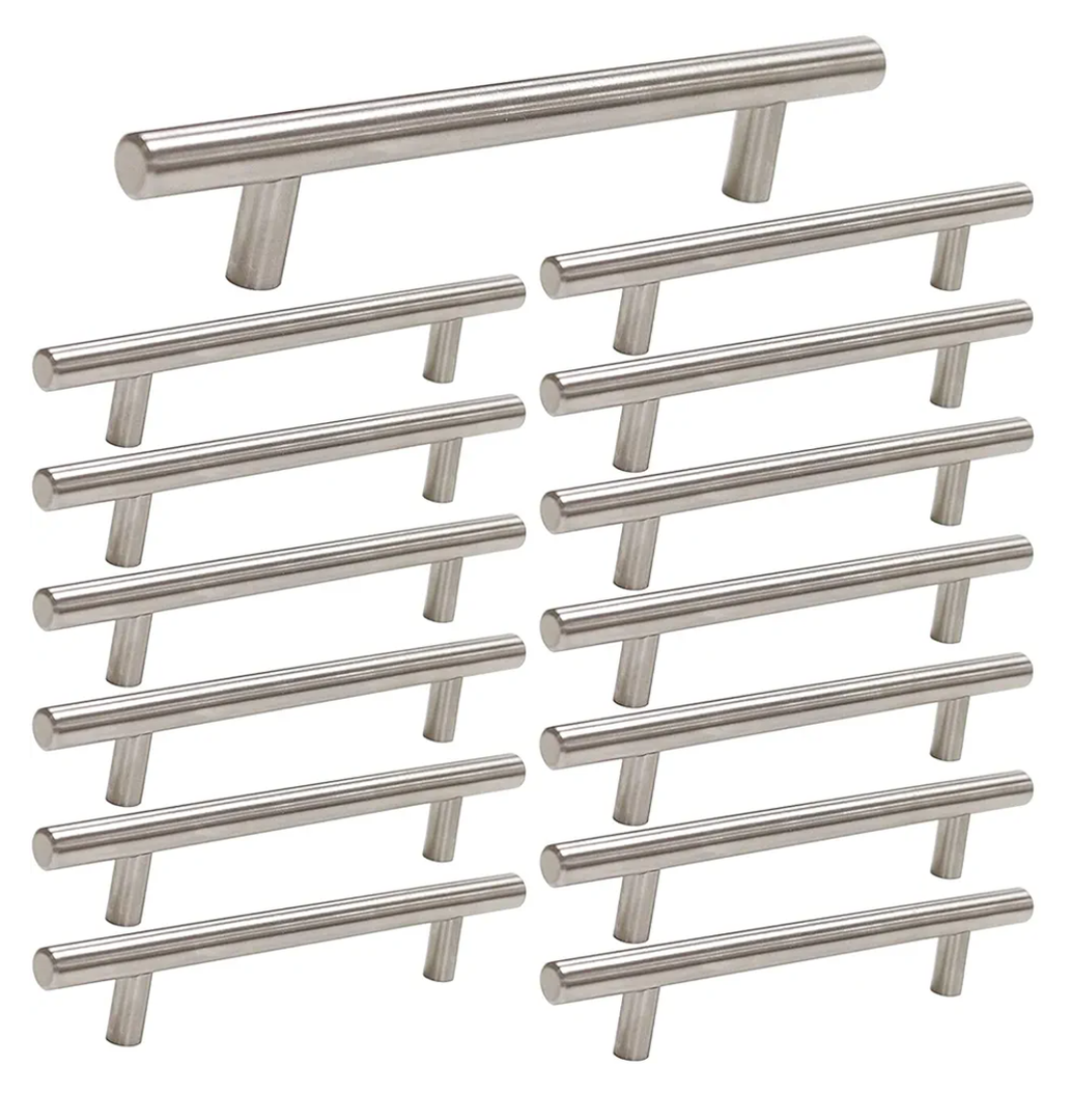 homdiy Pack of 15 Brushed Nickel Cabinet Pulls 3 Inch Handles Stainless Steel Cabinet Hardware for Kitchen and Bathroom Cabinets, 5 Inch Overall Drawer Pull