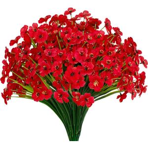 15 Bundles Artificial Flowers UV Resistant Outdoor Plants No Fade Faux Plastic Shrubs Fake Silk Flowers Window Box Garden Porch Home Decoration(Red)
