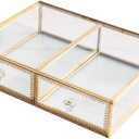 Antique Beauty Display Clear Glass 2 Drawers Palette Organizer, Cosmetic Storage, Makeup Container 2 Cube Jewelry Case Holder/Beauty Dresser Vanity Cabinet Decorative Keepsake Box