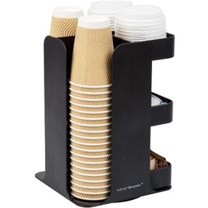 Mind Reader Cup Condiment Carousel, Countertop Organizer, Coffee Bar Accesories, Kitchen, Stirrers, 8" L x 8" W x 12" H, Black