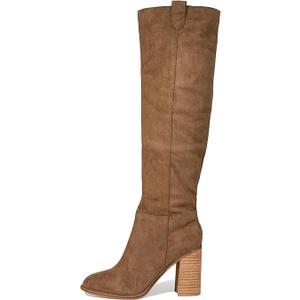 Erocalli Suede Knee-High Boots Fall Boot For Women Chunky Block High Heel Slouch Fashion Boot Round Toe Side Zipper, SIze 9