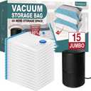 Vacuum Storage Bags with Electric Pump, 15 Jumbo Space Saver Bags Vacuum Seal Bags with Pump, Space Bags, Vacuum Sealer Bags for Clothes, Comforters, Blankets, Bedding