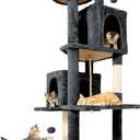 58.5inch Large Cat Tree Tower Condo for Indoor Cats, Soft Plush Multi-Level Climbing Tree Cat House with 1 360 Rotating Cat Cave, Scratching Post, More Entrance/Exit, Sisal Rope, Grey Black