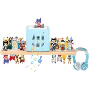 for Tonies Box Storage Shelf Wall Mounted, Magnetic Pine Wood Floating Shelves for Tonies Box 1/2 Figures, Earphones, Display Collection 20~30 Characters