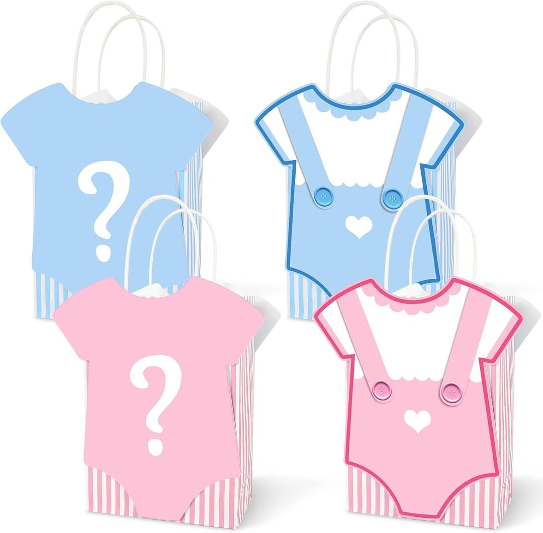 JarThenaAMCS 24Pcs Gender Reveal Paper Gift Bag DIY Pink Blue Baby Clothes Treat Bags with Handles Candy Goodie Bags for Baby Shower Party Favors Supplies