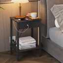 VIMBER Side Table with Charging Station, Set of 2 End Tables with USB Port and Outlets, Nightstands with 2-Tier Storage Shelves, Sofa Table for Small Space, Living Room, Bedroom Black 102B2