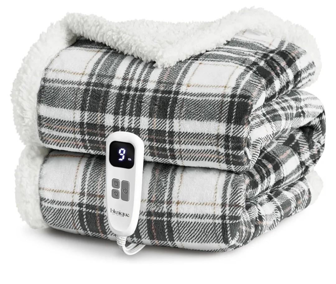 Heated Blanket Electric Throw-50''x60'' Ultra Soft Cozy Plaid Flannel Fast Heating Electric Blanket with 10 Heat Levels & 10 Hrs Auto Off, ETL Certified, Keep Warm in Home Office (Grey)